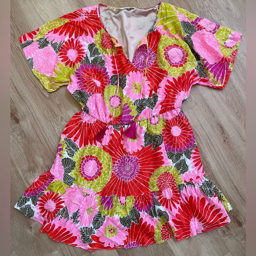 Trina Turk Pink Orange Yellow Floral Mini Dress - Picture 7 of 12
